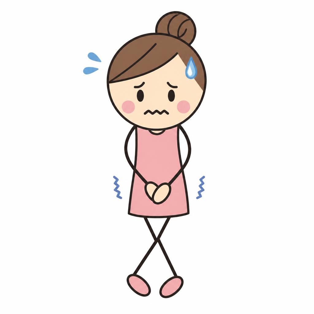 Cartoon person holding their pelvic area from a sudden urge to pee